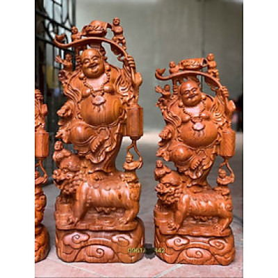 Tượng phật di lặc ngũ phúc bằng gỗ hương đá kt cao 50×21×13cm