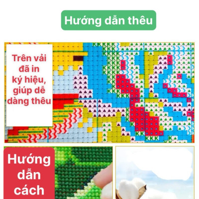 Tranh thêu kín Gia đình gà vs8091, kích thước 50 x 75 cm