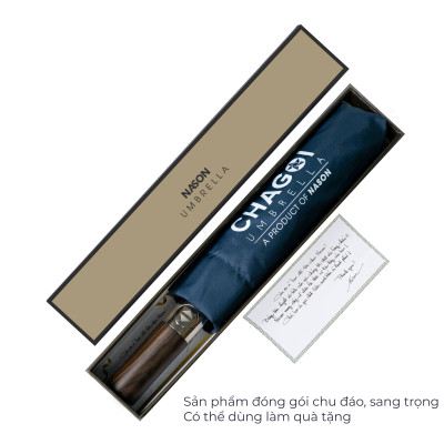 Dù tự động gấp gọn Nason Umbrella Chagoi cán gỗ hiếm, khắc tên, logo dát vàng, dù gấp gọn che nắng che mưa chống tia UV 