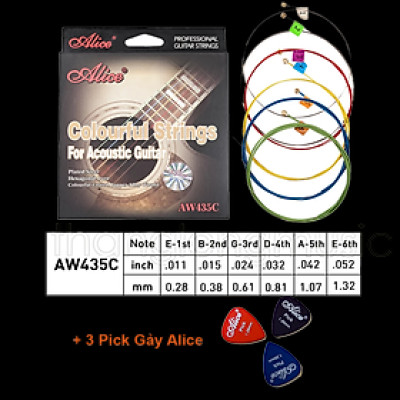 Bộ 6 Dây Đàn Guitar Aooustic Nhiều Màu Alice AW435C Size 11 ( Kèm 3 Pick Alice AP-100Q)