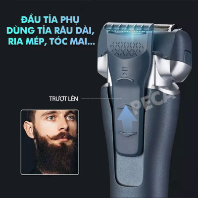Máy cạo râu chuyên nghiệp Kemei KM-111 lưỡi kép nổi sắc bén kèm đầu tỉa phụ sạc nhanh USB chống thấm nước IPX5 