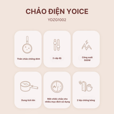 Nồi lẩu điện mini YOICE đa năng công suất 500W, 2 lớp chống bỏng bảo vệ đôi tay của bạn - YDZG1002 - HÀNG CHÍNH HÃNG
