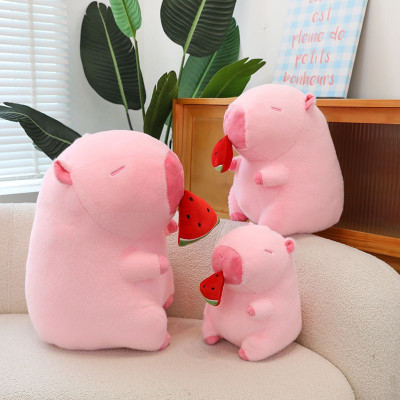 Thú nhồi bông capybara hồng dưa hấu đáng yêu - Size từ 30cm đến 50cm - Gấu bông chuột lang ăn dưa hấu có thể kéo được - Móc khoá gấu bông Capybara.