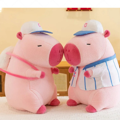 Thú nhồi bông capybara màu hồng mặc áo bóng chày dễ thương - Size từ 30cm đến 40cm - Quà tặng gấu bông capybara chuột lang êm mịn