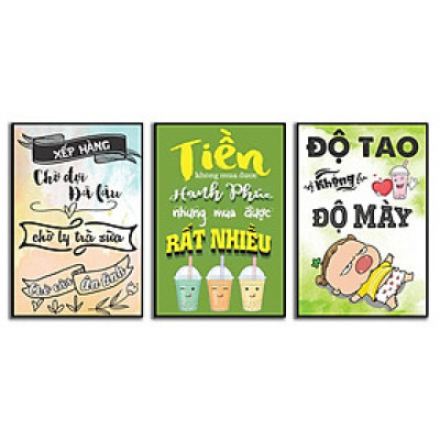 Tranh treo tường quán trà sữa độc đáo, bộ tranh ghép treo tường, tranh hiện đại treo tường