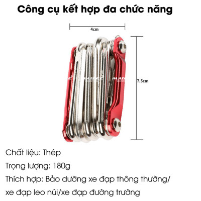 Lục giác sửa chữa xe đạp T-25 11 in 1, bao gồm các dụng cụ đủ loại như đinh vít, lục giác, cắt xích và nạy lốp - Mai Lee