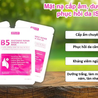 Mặt nạ ISOLUX Whitening repair sodium DNA B5 mask Hàn Quốc 25ml hạn 2027 dưỡng sáng phục hồi cấp ẩm căng bóng