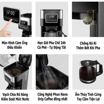 Máy pha cà phê tự động cao cấp Shardor CM1429TA-GS công suất 900W, dung tích 1500ml-Hàng chính hãng