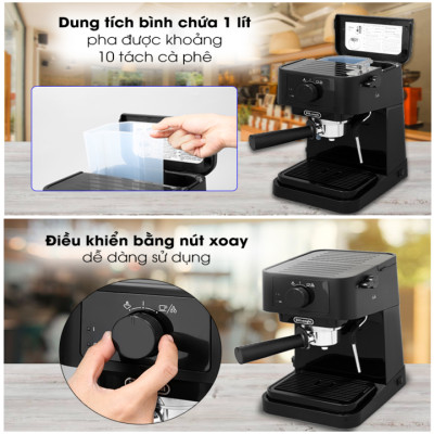 Máy pha cà phê Delonghi EC235.BK công suất 1100W, pha Espresso đánh bọt sữa capuchino, latte - Hàng nhập khẩu
