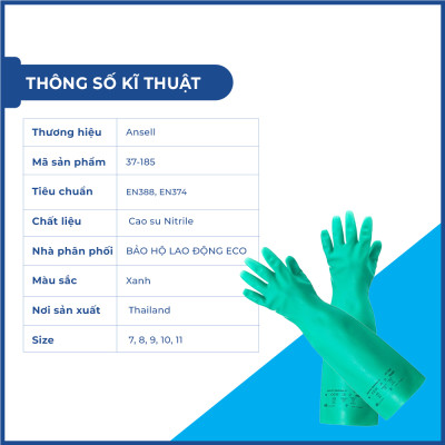 Găng tay chống dầu, hoá chất Ansell Solvex 37-185 bảo vệ tay khỏi hóa chất, axit loãng, dầu mỡ