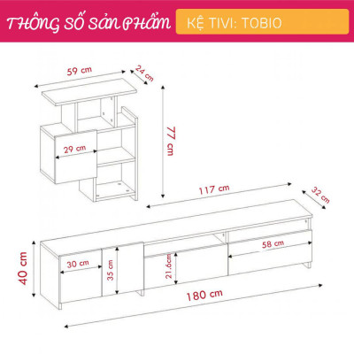 Kệ tivi gỗ công nghiệp dáng thấp cho phòng ngủ SMLIFE Tobio