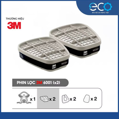 Bộ mặt nạ 3M lọc hơi hữu cơ 6100/ 6200 với phin lọc 6001, lọc hơi hữu cơ bằng than hoạt tính