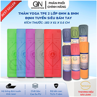 Thảm Tập Yoga Cao Su Định Tuyến SUNNY Siêu Bám Tay, Độ dày 6mm và 8mm - Tập Yoga, Fitness, Gym