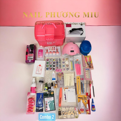 Combo Dụng Cụ Làm Nail Cơ Bản Số 2, Bộ Phụ Kiện Gồm Cốp Nhựa Hồng, Máy Hơ Sun 5, Set Sơn 4 Màu, Tiện Lợi, Chất Lượng
