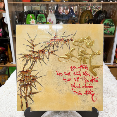 [ Sale Mạnh] Tranh sơn mài chữ ,thơ kèm họa tiết 40x40 cm ý nghĩa thích hợp làm quà tặng, trang trí,...