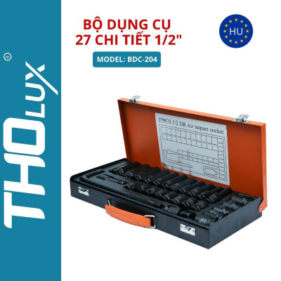 Bộ dụng cụ, Bộ khẩu tuýp vặn ốc, mở bulong 1/2 inch 27 chi tiết BDC-204 Tholux