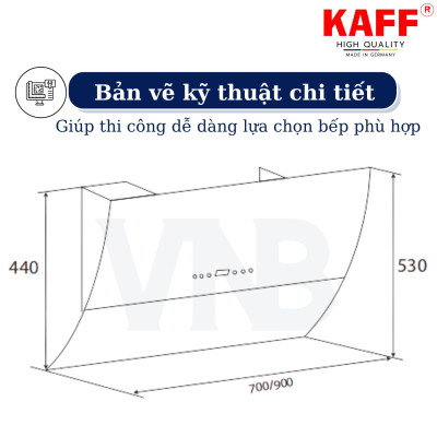 Máy hút mùi kính vát cong dạng TV cảm ứng điều khiển từ xa 900mm KAFF KF-LUX-AT90H-WH - Hàng Chính Hãng