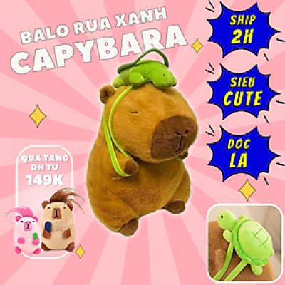 Thú nhồi bông Capybara đeo balo rùa xanh êm mịn dễ thương cao cấp - Size từ 35cm đến 90cm - Quà tặng gấu bông Capybara nhồi bông dễ thương - Gối ôm mềm mịn cho bé