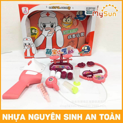 Bộ đồ chơi bác sĩ khám bệnh cho trẻ em bé gái màu hồng, bé trai màu xanh nhập khẩu.