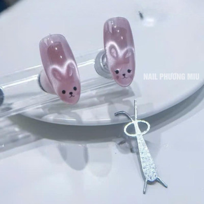 Thanh Đẩy Mắt Mèo Hình Tai Gấu Tai Thỏ Thẳng Cong (Dùng Với Nam Châm) Làm Nail, 2 Đầu Có Tai
