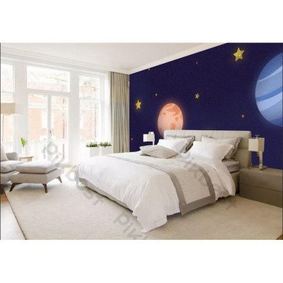 Tranh dán tường Hành tinh đầy sao của bé trang trí phòng em bé, tranh dán tường 3d hiện đại (tích hợp sẵn keo) MS1182066