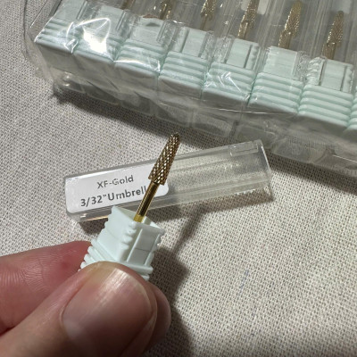 Đầu Mài Chân Móng Úp Titan XF-GOLD Bo Viền Làm Nail Siêu Êm, Đầu Mài Hình Nón Vonfram Đúc Đặc 3/32 Umbrella Không Nóng Không Giật Tưng Nữ Women
