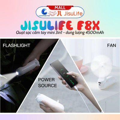 Quạt cầm tay mini JisuLife F8X 4500mAh - Tích hợp Sạc dự phòng, Đèn pin - Hàng chính hãng