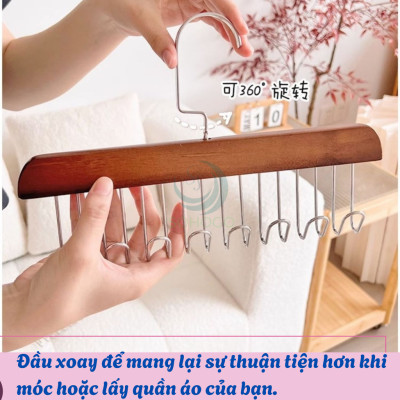 Móc treo đồ đa năng, móc gỗ 8 móc treo đồ lót, khăn, thắt lưng, cà vạt, áo 2 dây xoay 360 độ tiện dụng