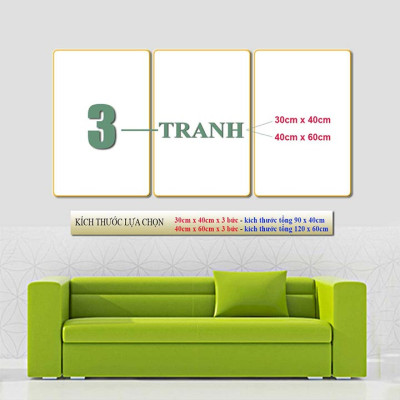 Bộ tranh treo tường 3 tấm trang trí phòng khách, phòng ngủ phong cách mỹ thuật hiện đại chất liệu cán pvc gương:4429L15S