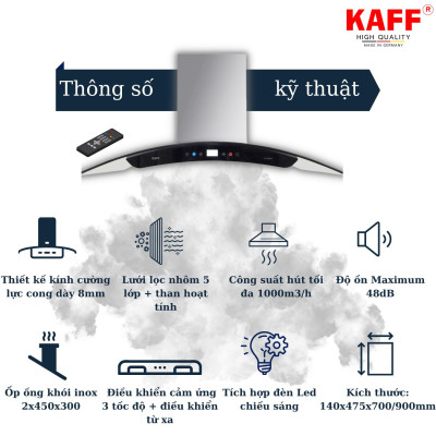 Máy hút mùi kính cong cảm ứng điều khiển từ xa 700mm KAFF KF-GB702 - Hàng Chính Hãng