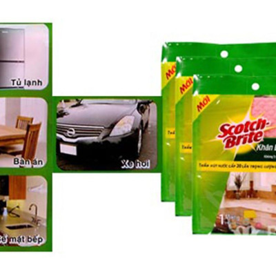 Combo 3 Khăn lau đa năng Scotch-Brite 3M 32x26cm không gây trầy xước, thấm hút nước gấp 20 lần, độ bền cao