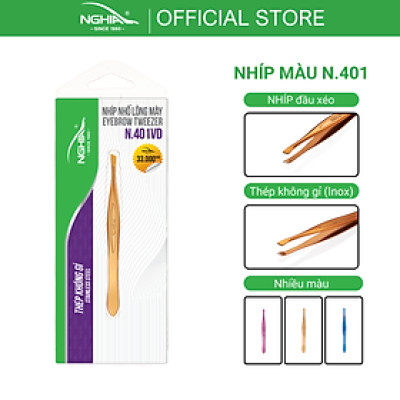 Nhíp Inox Đầu Xéo Vỉ Giấy Màu Vàng Đồng KỀM NGHĨA N.401 Vàng Đồng