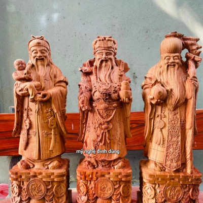 Bộ tam đa phúc lộc thọ gỗ hương đá kt cao 30×11×9cm