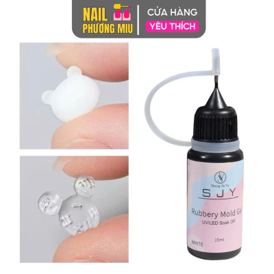 Gel Đổ Khuôn in 3D UV/LED Tạo Hình Charm SJY Rubbery Màu Trắng Trong Làm Nail Siêu Dẻo, Không Cần Top Lại, Chai 15ml Có Vòi Kim Tiện Lợi Kèm Nắp Đậy