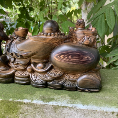 Tượng phật di lặc ngũ phúc bằng gỗ mun kt 30×15×15cm