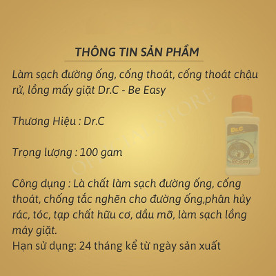 Bột Làm Sạch Đường Ống Thoát, Chậu Rửa, Lavabo, Lồng Máy Giặt, Thông Bồn Cầu Dr.C Chai 100gr