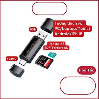 Đầu đọc thẻ nhớ TYPE C + USB sang TF + SD - Hàng Nhập Khẩu