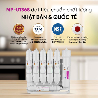 [Miễn phí vận chuyển & lắp đặt] Máy lọc nước để gầm 10 lõi lọc, nhỏ gọn bề ngang chỉ 18cm. Hàng chính hãng Mutosi MP-U1368