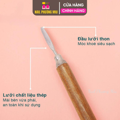 Cây Lấy Khóe Móng Cán Gỗ, Chất Liệu Gỗ Chắc Chắn, Đầu Lưỡi Thép Sắc Bén, Tiện Lợi Dành Cho Thợ Nail, Làm Nail Dễ Dàng