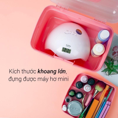 Cốp Nhựa Hồng Đựng Dụng Cụ Làm Nail 2 Ngăn Tiện Lợi 30x19x18cm, Để Vừa Máy Hơ Sun 5, Nắp Trong Có Thể Tháo Rời, Dễ Vệ Sinh Nail Phương Miu