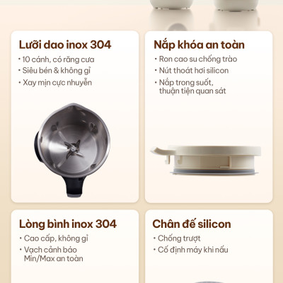 Máy làm sữa hạt Comet CM9216 – đa năng 9in1, dung tích 1.2L, công suất nấu 800W – Xay nấu sữa hạt, cháo ăn dặm – Hàng chính hãng, bảo hành 12 tháng