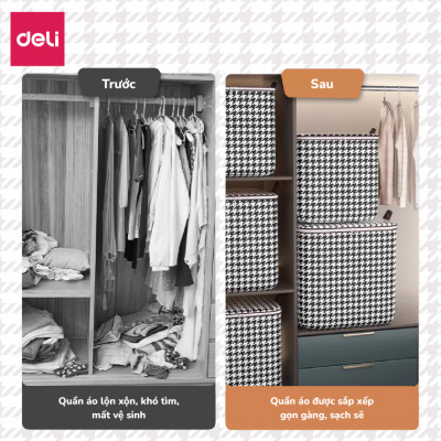 Túi Đựng Quần Áo Chăn Màn Vải Không Dệt Chống Thấm Nước Deli, Giỏ Đựng Quần áo Đa Năng Có Thể Gấp Gọn