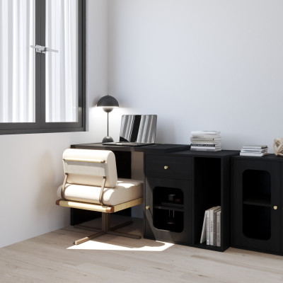 HAPPY FURNITURE , Bàn làm việc 1 ngăn kéo 1 cửa kính - NOAH , BAN_161 , 150cm x 59cm x 75cm DxRxC