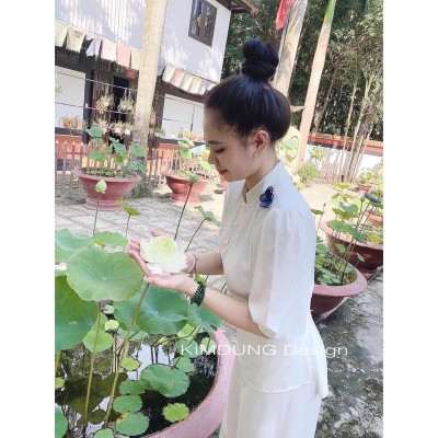 Đồ lam đi chùa cao cấp AL031 kết cườm thêu bướm cực đẹp