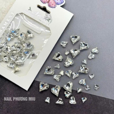 Đá Chân Bằng Hình Trái Tim Mix 3 Size To Nhỏ Làm Nail Siêu Sáng Túi Khoảng 30 Viên Size 6,9,12mm, Trang Trí Móng Sáng Lấp Lánh