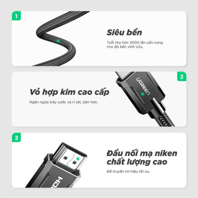 Ugreen UG70322HD136TK 1M 2.0 4K 60Hz 18Gbps màu đen Cáp HDMI chống nhiễu độ phân giải Cao - HÀNG CHÍNH HÃNG