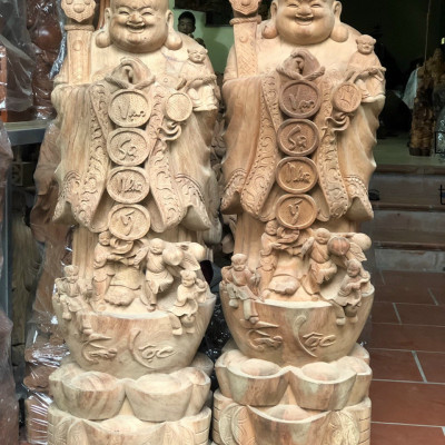 Tượng phật di lặc chúc phúc bằng gỗ hương đá kt cao 100×34×30cm