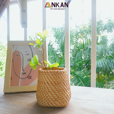 Cốc Mây Tre Đan Thủ Công Đa Năng - Đựng Bút, Cắm Hoa, Trang Trí Bàn Làm Việc - Phong Cách Vintage