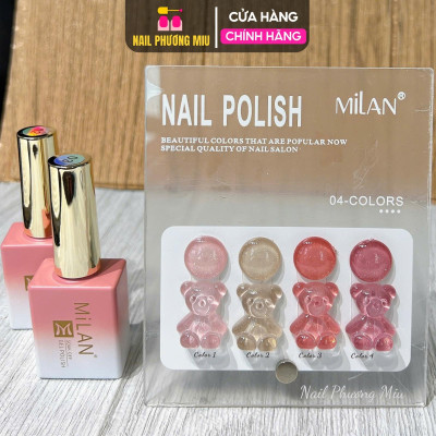 Set Sơn Thạch Nhũ Hồng MiLan 4 Màu Cao Cấp Làm Nail Đẹp, Chất Gel Mịn Dễ Kéo, Tặng Kèm Bảng Màu Gấu Làm Móng Siêu Đẹp Sơn Gel Nữ Women