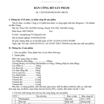 Thực phẩm bảo vệ sức khỏe Detoxga - bổ gan, giải độc gan, tăng cường chức năng gan, hạ men gan (hộp 60v)